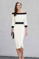 Load image into Gallery viewer, Black and White Pencil Off the Shoulder Midi Work Dress with Sleeves