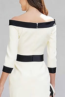 Load image into Gallery viewer, Black and White Pencil Off the Shoulder Midi Work Dress with Sleeves