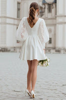 Load image into Gallery viewer, Ivory Satin V-Neck A Line Short Wedding Dress with Lace