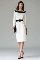 Load image into Gallery viewer, Black and White Pencil Off The Shoulder Midi Work Dress with Belts