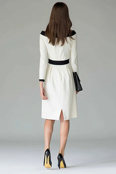 Black and White Pencil Off The Shoulder Midi Work Dress with Belts