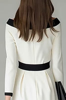 Load image into Gallery viewer, Black and White Pencil Off The Shoulder Midi Work Dress with Belts