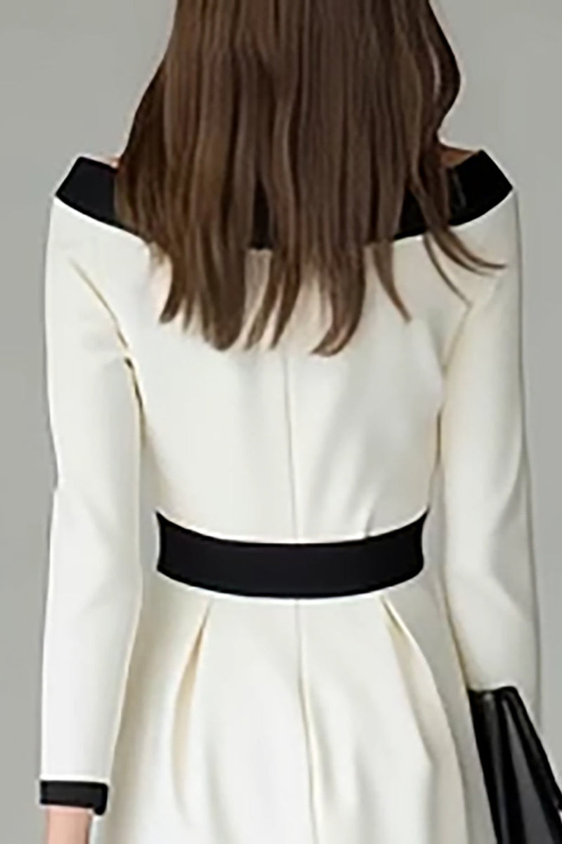 Load image into Gallery viewer, Black and White Pencil Off The Shoulder Midi Work Dress with Belts