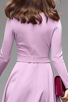 Load image into Gallery viewer, Simple Lilac A Line Crepe Round Neck Midi Work Dress with Belts