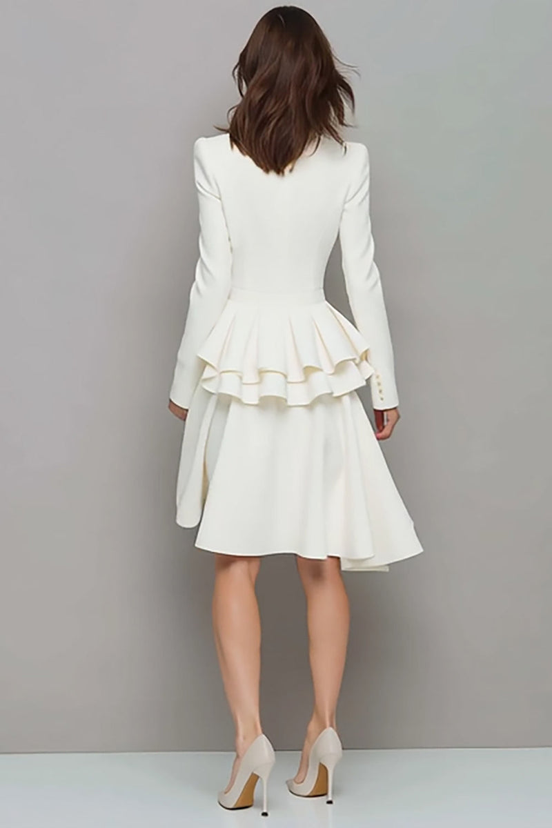 Load image into Gallery viewer, Ivory Satin A Line V-Neck Ruffled Short Work Dress with Sleeves