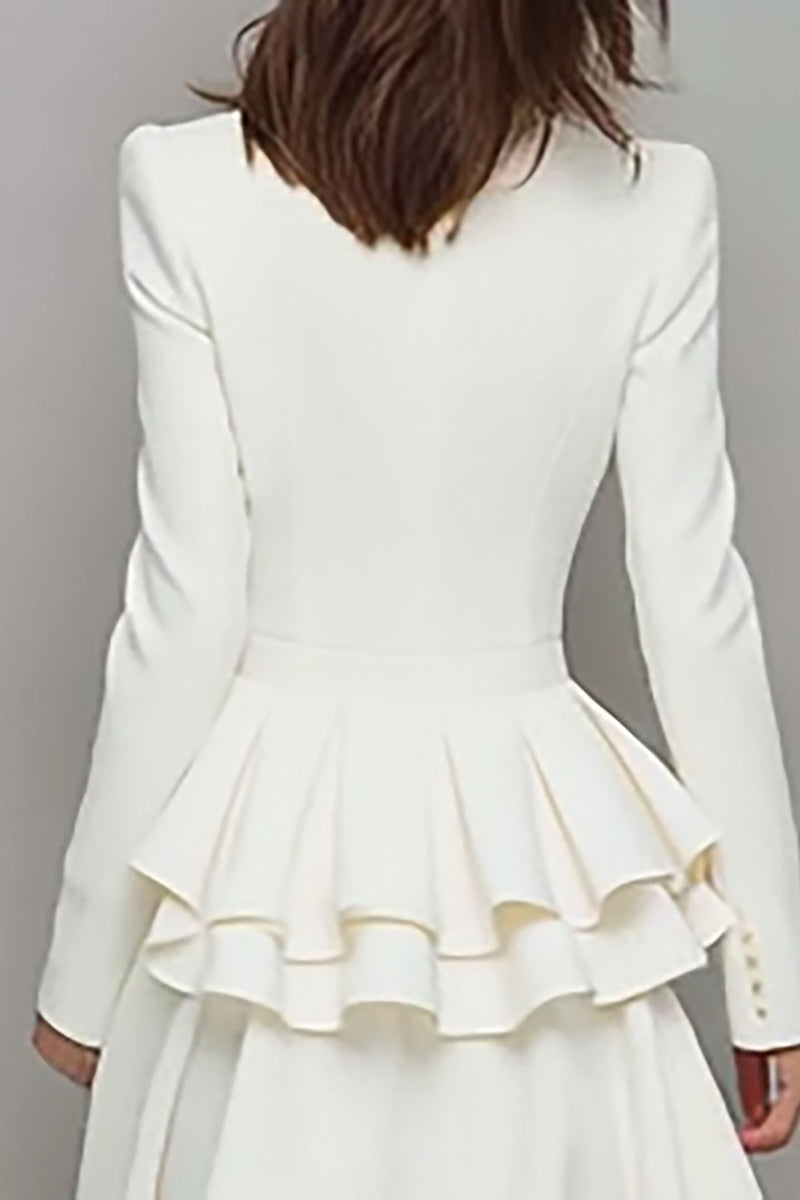 Load image into Gallery viewer, Ivory Satin A Line V-Neck Ruffled Short Work Dress with Sleeves
