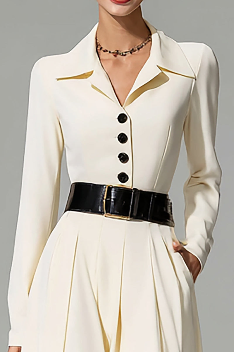 Load image into Gallery viewer, Ivory A Line Collar Neck Single Breasted Midi Work Dress with Pockets