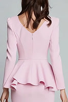 Load image into Gallery viewer, Pink Satin Pencil Square Neck Ruffled Midi Work Dress with Sleeves