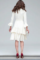 Load image into Gallery viewer, Ivory A Line V-Neck Satin Tiered Midi Work Dress with Sash