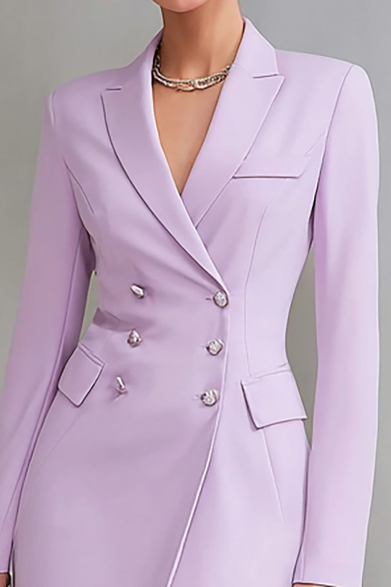 Load image into Gallery viewer, Lilac Satin Double Breasted Notched Lapel Midi Work Blazer Dress