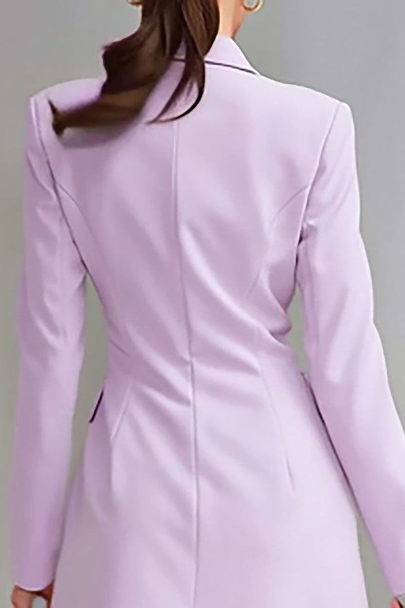 Load image into Gallery viewer, Lilac Satin Double Breasted Notched Lapel Midi Work Blazer Dress