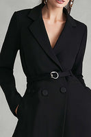 Load image into Gallery viewer, Black Satin Notched Lapel Long Sleeves Midi Blazer Dress with Pockets