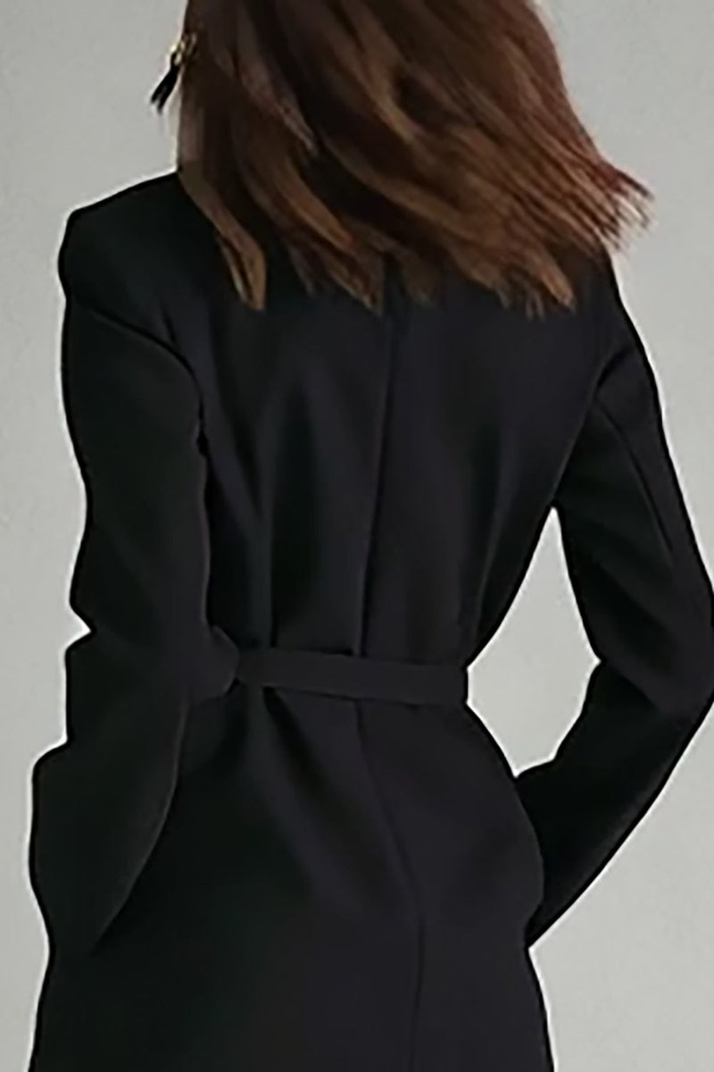 Load image into Gallery viewer, Black Satin Notched Lapel Long Sleeves Midi Blazer Dress with Pockets
