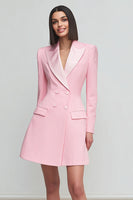 Load image into Gallery viewer, Pink Satin Peak Lapel Long Sleeves Double Breasted Short Blazer Dress