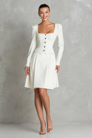 Load image into Gallery viewer, 2 Piece Ivory A Line Square Neck Long Sleeves Midi Business Suits