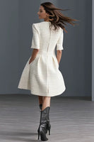 Load image into Gallery viewer, Ivory Tweed Round Neck A Line Midi Work Dress with Sleeves