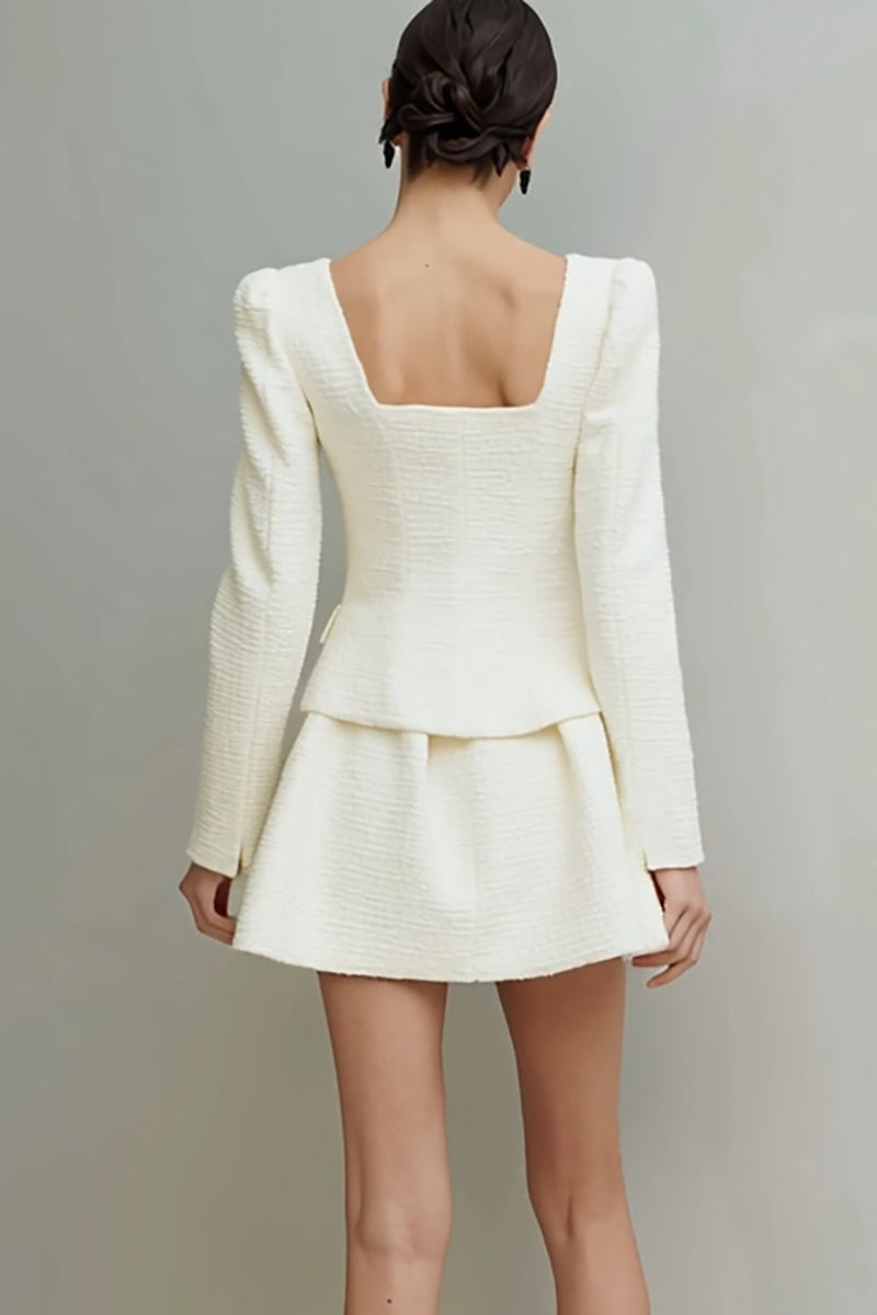 Load image into Gallery viewer, Ivory Tweed A Line 2 Piece Square Neck Short Homecoming Outfits