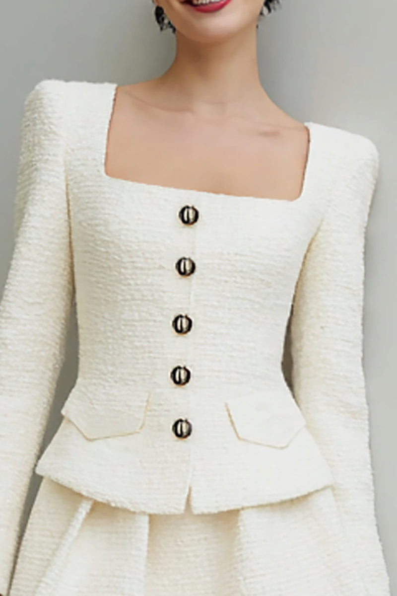 Load image into Gallery viewer, Ivory Tweed A Line 2 Piece Square Neck Short Homecoming Outfits