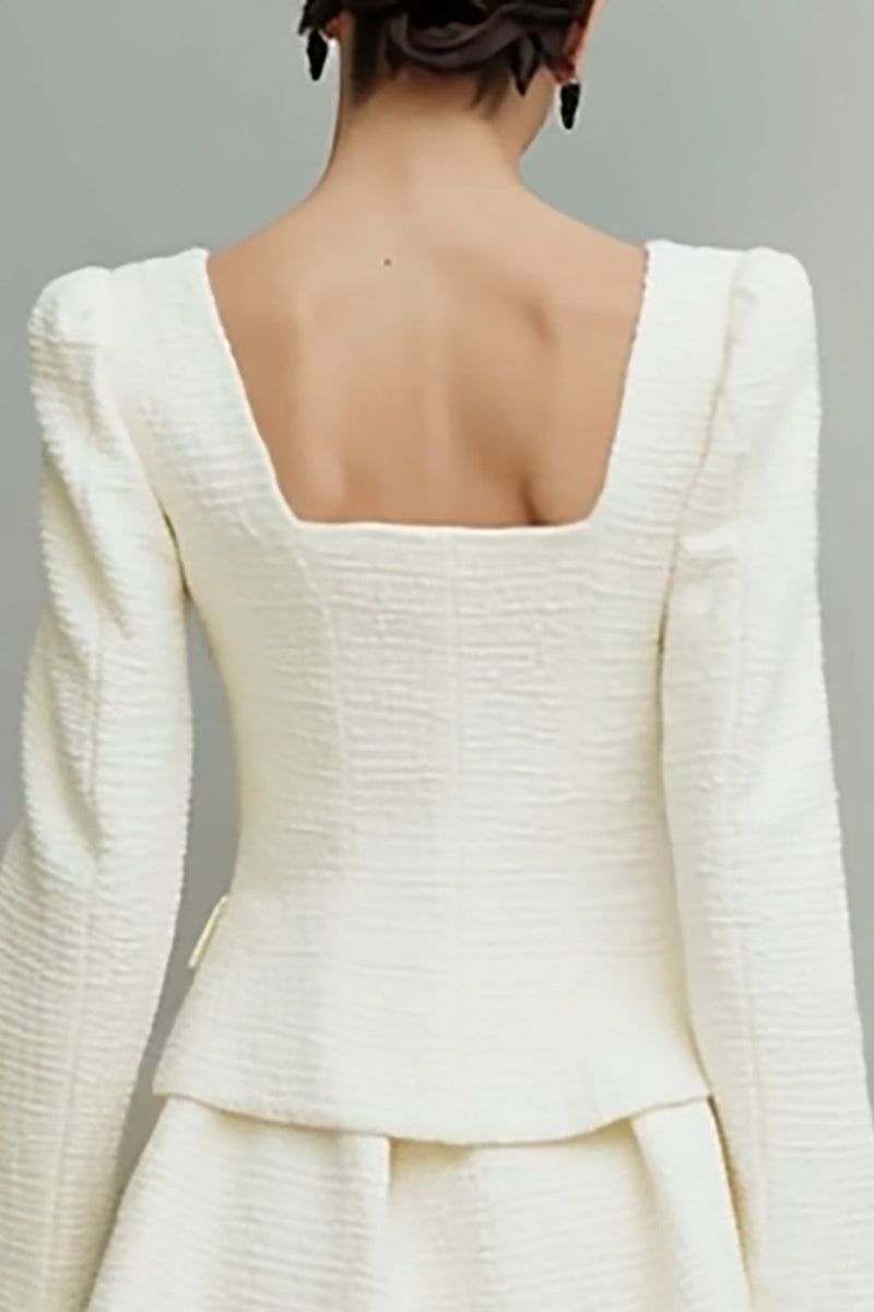 Load image into Gallery viewer, Ivory Tweed A Line 2 Piece Square Neck Short Homecoming Outfits