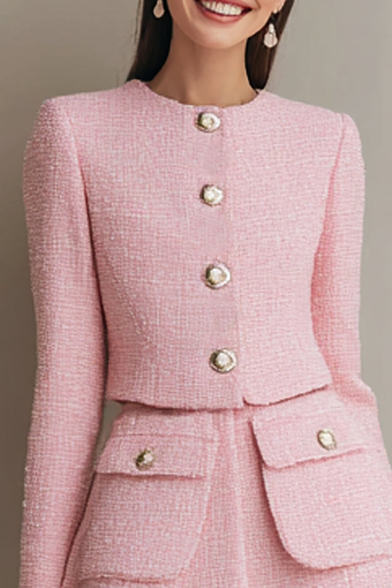 Load image into Gallery viewer, 2 Piece Pink Single Breasted Tweed Short Homecoming Outfits