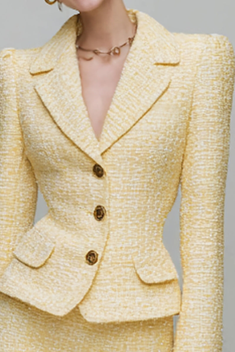 Load image into Gallery viewer, 2 Piece Light Yellow Notched Lapel Tweed Short Homecoming Outfits