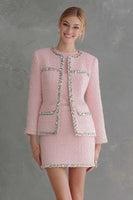 Load image into Gallery viewer, 2 Piece Sparkly Pink Tweed Pencil Short Homecoming Outfits