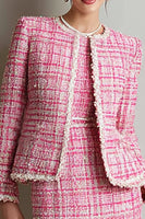 Load image into Gallery viewer, 2 Piece Pink Tweed Pencil Round Neck Short Homecoming Outfits