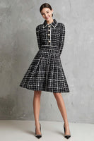 Load image into Gallery viewer, Black Tweed Collar Neck A Line Single Breasted Short Work Dress
