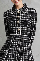 Load image into Gallery viewer, Black Tweed Collar Neck A Line Single Breasted Short Work Dress