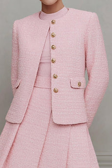 2 Piece Pink A Line Tweed Single Breasted Short Homecoming Outfits