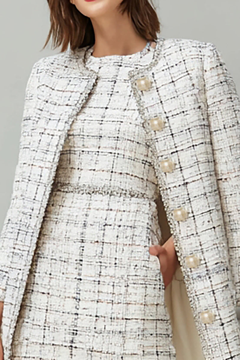 Load image into Gallery viewer, 2 Piece Pencil Mix Black Grid Single Breasted Midi Pageant Interview Outfits