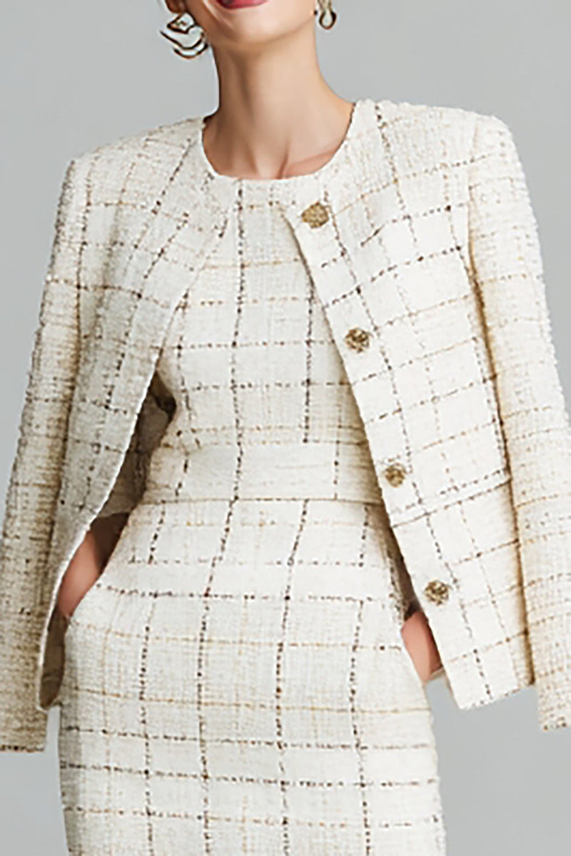 Load image into Gallery viewer, 2 Piece Tweed Mix Black Grid Pencil Midi Pageant Interview Outfits with Pockets