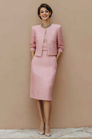 Load image into Gallery viewer, 2 Piece Pink Pencil Tweed Midi Pageant Interview Outfits with Pockets
