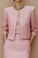 Load image into Gallery viewer, 2 Piece Pink Pencil Tweed Midi Pageant Interview Outfits with Pockets