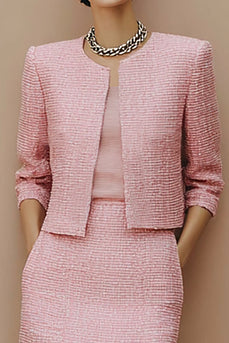 2 Piece Pink Pencil Tweed Midi Pageant Interview Outfits with Pockets