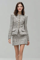 Load image into Gallery viewer, 2 Piece Grey Tweed Pencil Single Breasted Short Homecoming Outfits
