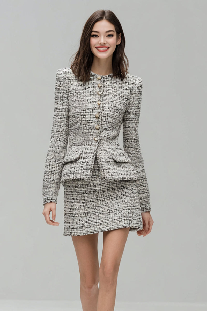 Load image into Gallery viewer, 2 Piece Grey Tweed Pencil Single Breasted Short Homecoming Outfits