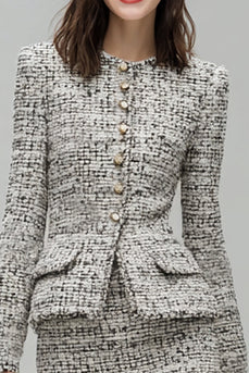 2 Piece Grey Tweed Pencil Single Breasted Short Homecoming Outfits