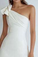 Load image into Gallery viewer, Ivory Satin A Line Ruched One Shoulder Short Graduation Dress with Bow