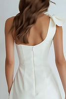 Load image into Gallery viewer, Ivory Satin A Line Ruched One Shoulder Short Graduation Dress with Bow