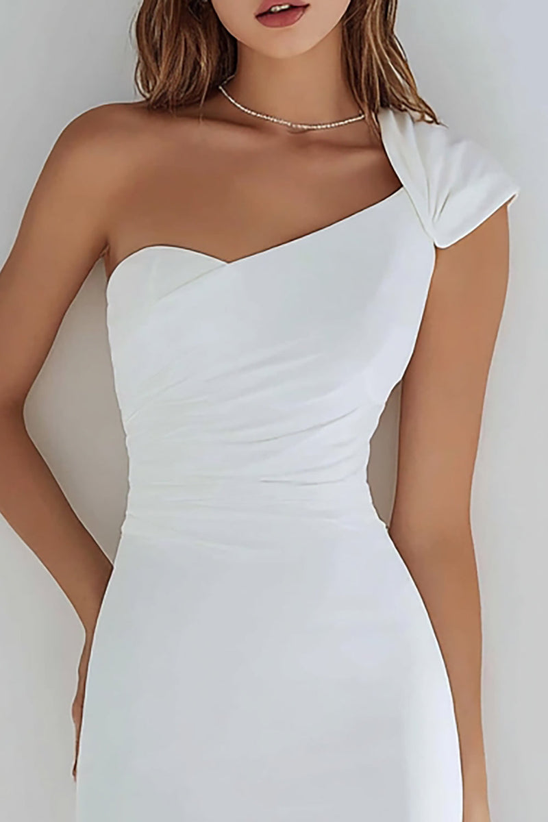 Load image into Gallery viewer, Simple Ivory Satin Tight One Shoulder Short Graduation Dress