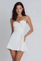 Load image into Gallery viewer, Ivory  A-Line Satin Strapless Ruched Short Graduation Dress