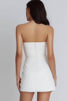Ivory  A-Line Satin Strapless Ruched Short Graduation Dress