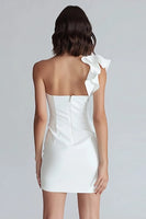Load image into Gallery viewer, Ivory Satin One Shoulder Tight Short Graduation Dress