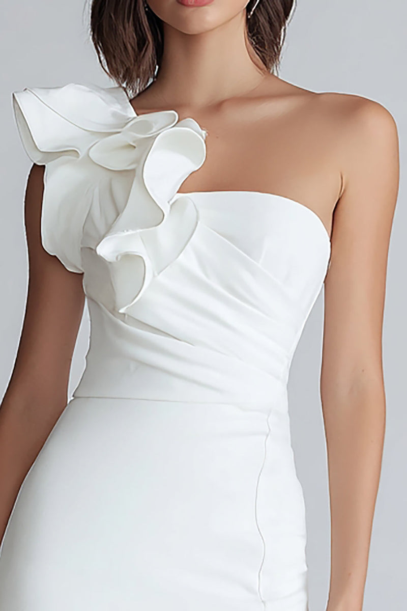 Load image into Gallery viewer, Ivory Satin One Shoulder Tight Short Graduation Dress