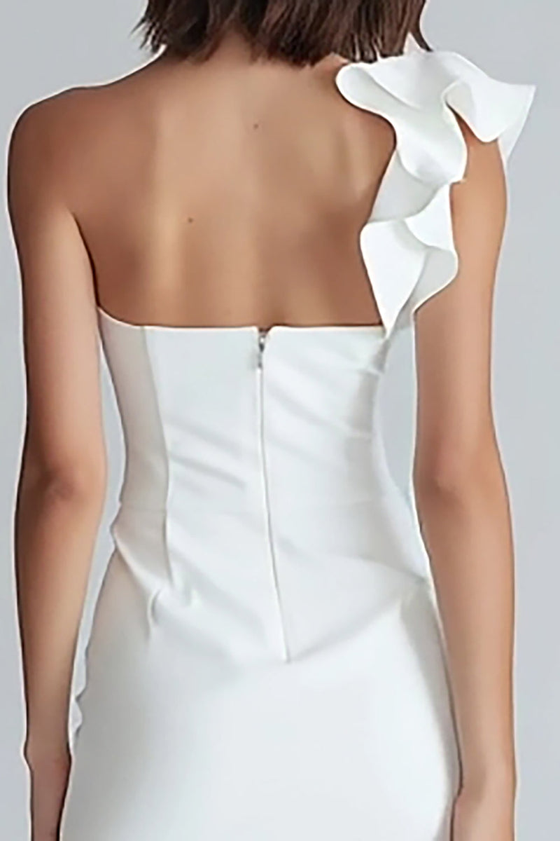Load image into Gallery viewer, Ivory Satin One Shoulder Tight Short Graduation Dress