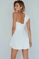 Load image into Gallery viewer, Ivory  A-Line Ruched One Shoulder Satin Short Graduation Dress