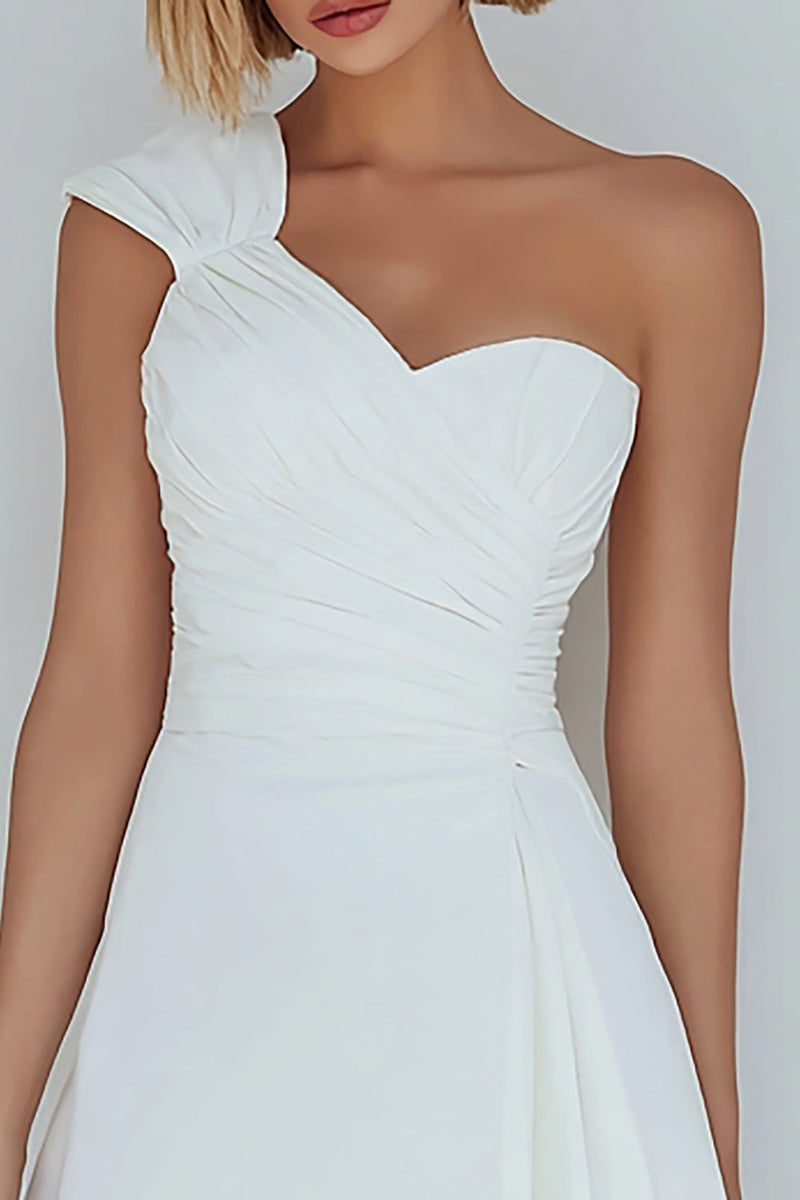 Load image into Gallery viewer, Ivory  A-Line Ruched One Shoulder Satin Short Graduation Dress