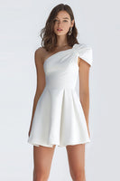 Load image into Gallery viewer, Simple Ivory A-Line One Shoulder Satin Short Graduation Dress