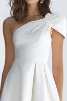Load image into Gallery viewer, Simple Ivory A-Line One Shoulder Satin Short Graduation Dress